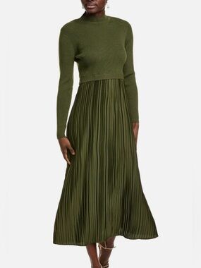 Nanette Lepore Olive Green Pleated Dress